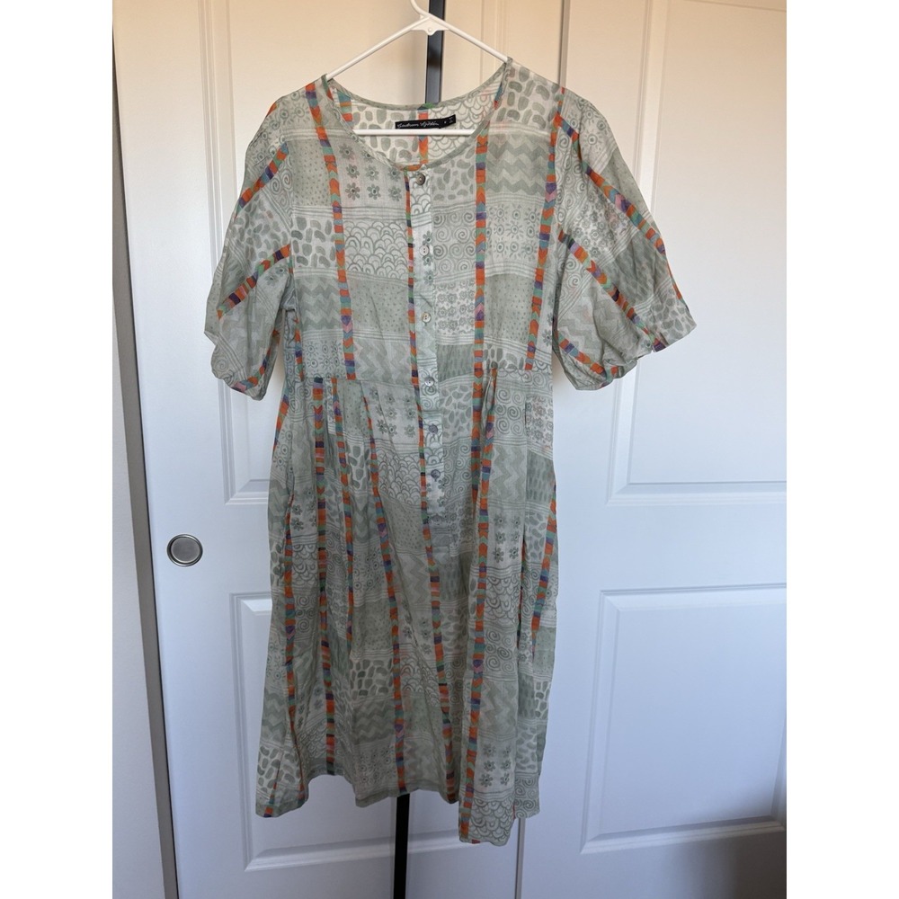 gudrun sjödén short‎ sleeve geography midi dress button up Green Size M